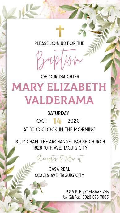 Christening Invitation | watercolor flower in Instagram Story template